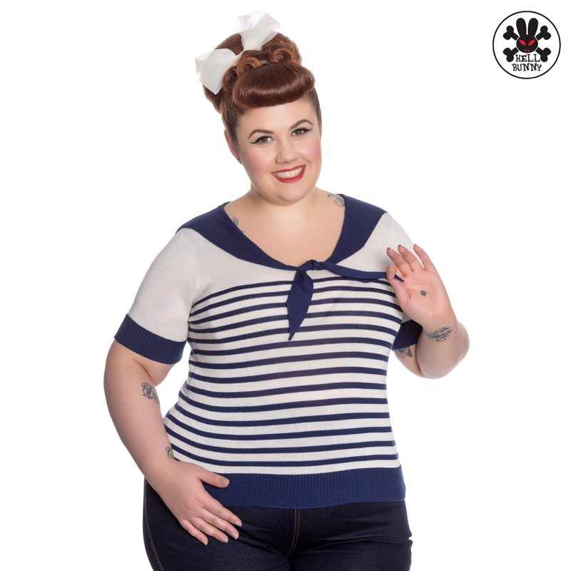 HELL BUNNY Coco Top navy/ white