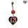 LUCKY 13 Bauchnabel Piercing Black Heart & Stone red