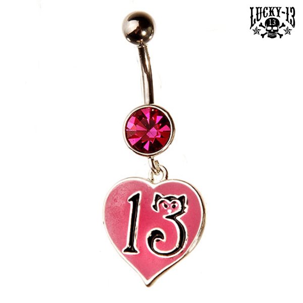LUCKY 13 Bauchnabel Piercing Heart & Stone rosa