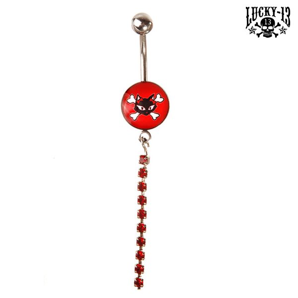 LUCKY 13 Navel Belly Ring Kitty With Chain
