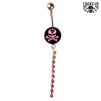LUCKY 13 Belly Piercing Skull with red Stones
