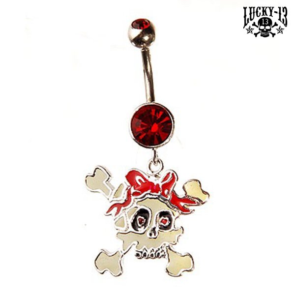 LUCKY 13 Belly Piercing Skull & Bow & Stone
