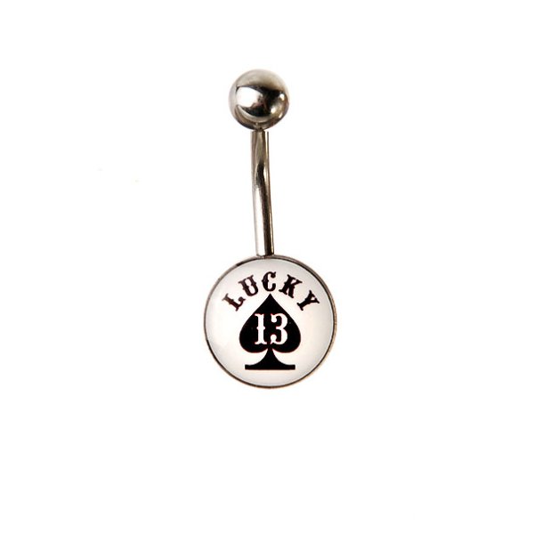 LUCKY 13 Belly Piercing Spades 13 white