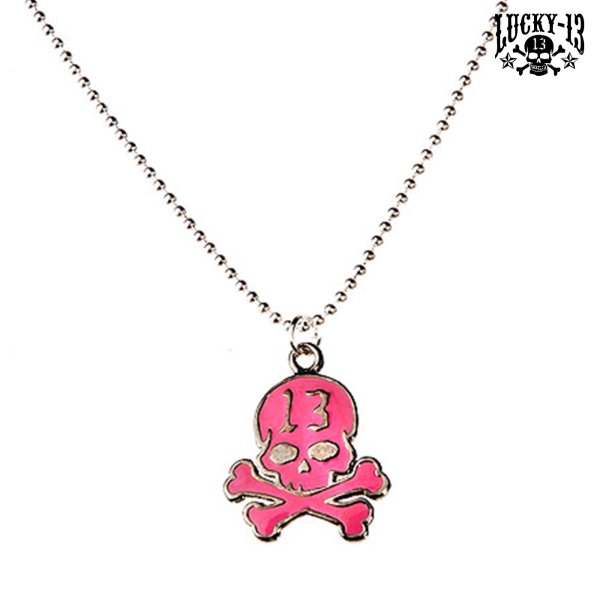 LUCKY 13 Necklace with Skull Pendant pink