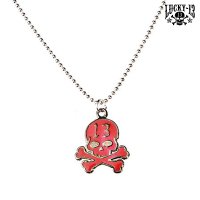 LUCKY 13 Necklace With Skull Pendant red