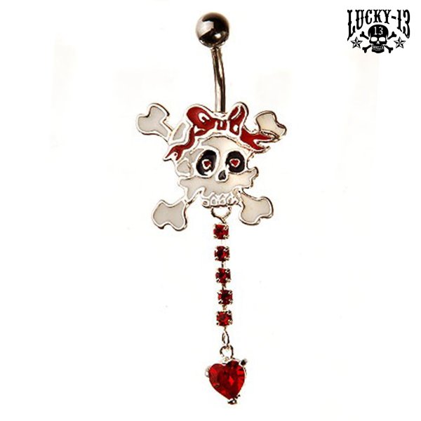 LUCKY 13 Belly Piercing Skull & Bow with chain