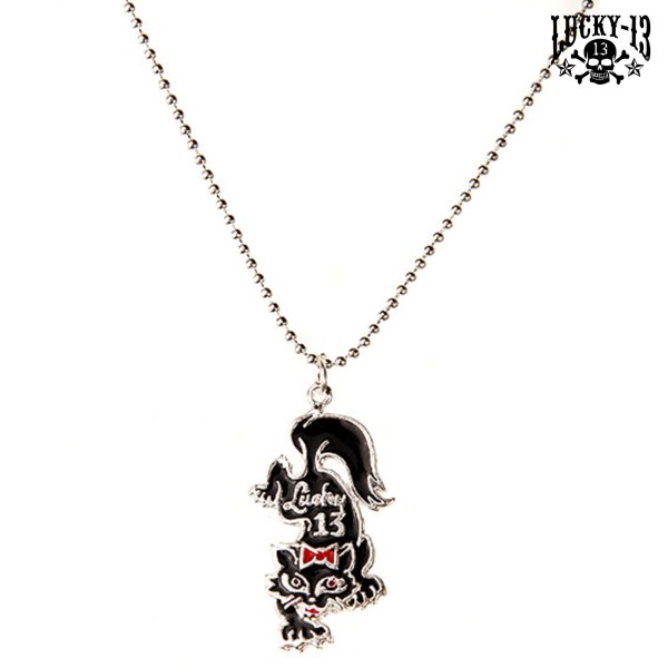 LUCKY 13 Necklace With Black Cat Pendant
