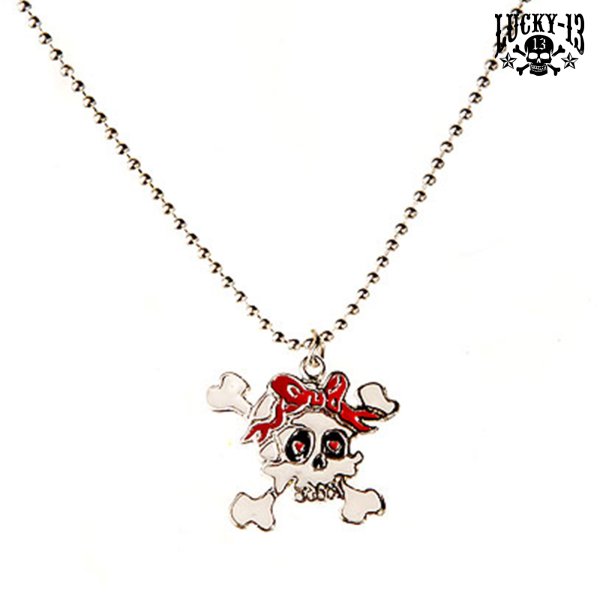 LUCKY 13 Necklace with Skull & Bow Pendant