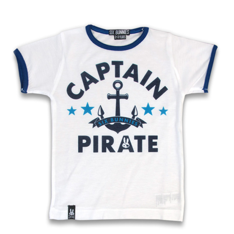 SIX BUNNIES Kinder T-Shirt Captain Pirate white 2-3 Jahre