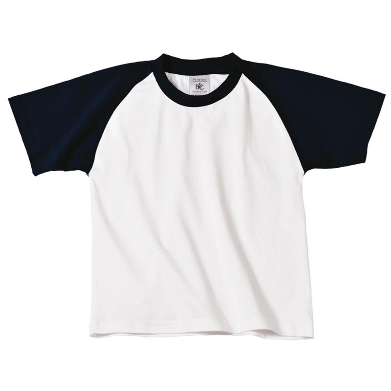 B&C Base-Ball/kids T-Shirt navy/weiß 7-8 Jahre