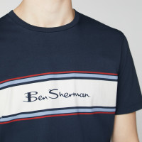 BEN SHERMAN Chest Stripe Logo Print Tee dark navy M