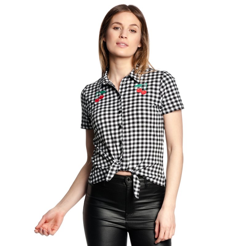 PUSSY DELUXE Plaid Short Girl Blouse allover