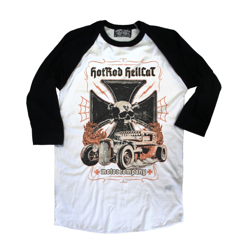 HOTROD HELLCAT Mens T-Shirt 3/4 sleeve Motor Company white/black