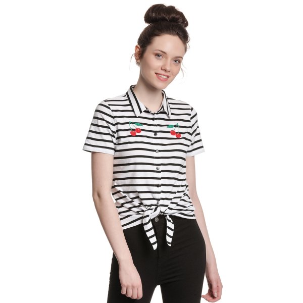 PUSSY DELUXE Revival Stripes Short Girl Blouse black/white