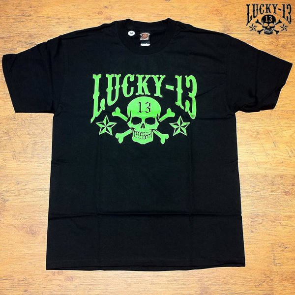 Lucky 13 T-Shirt "Skull & Stars green"