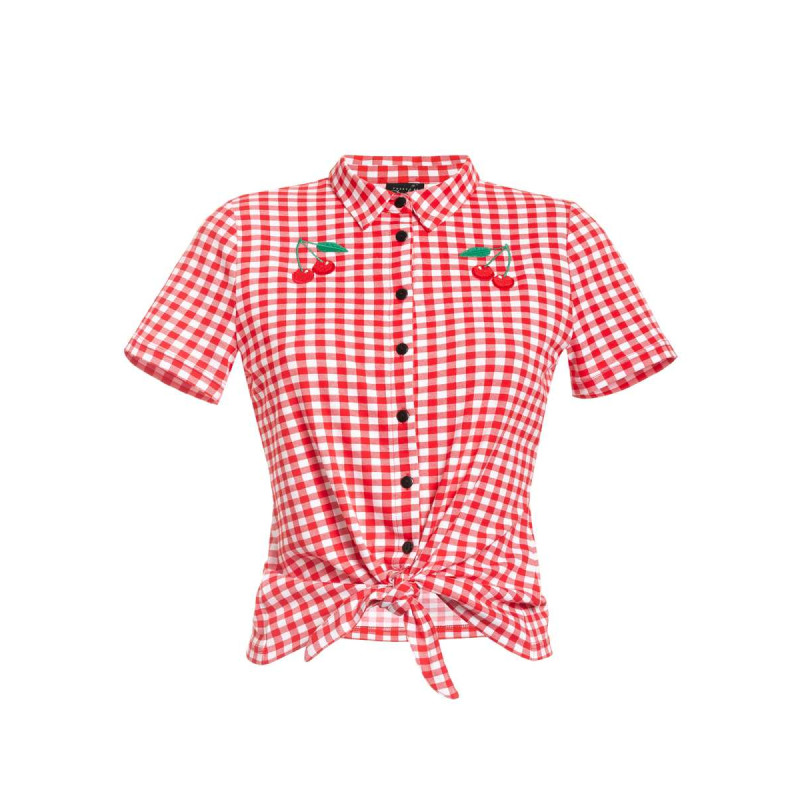 PUSSY DELUXE Red Plaid Kurzarmbluse XXL