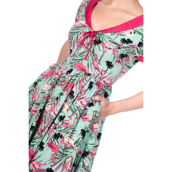 BANNED Sweet Flamingos Fit & Flare Dress tropical green