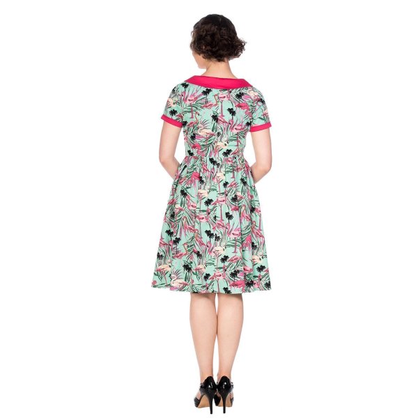 BANNED Sweet Flamingos Fit & Flare Dress tropical green
