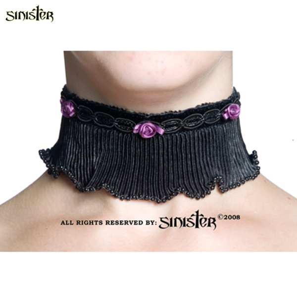 Sinister Halsband mit Samtschleife und Satinrose