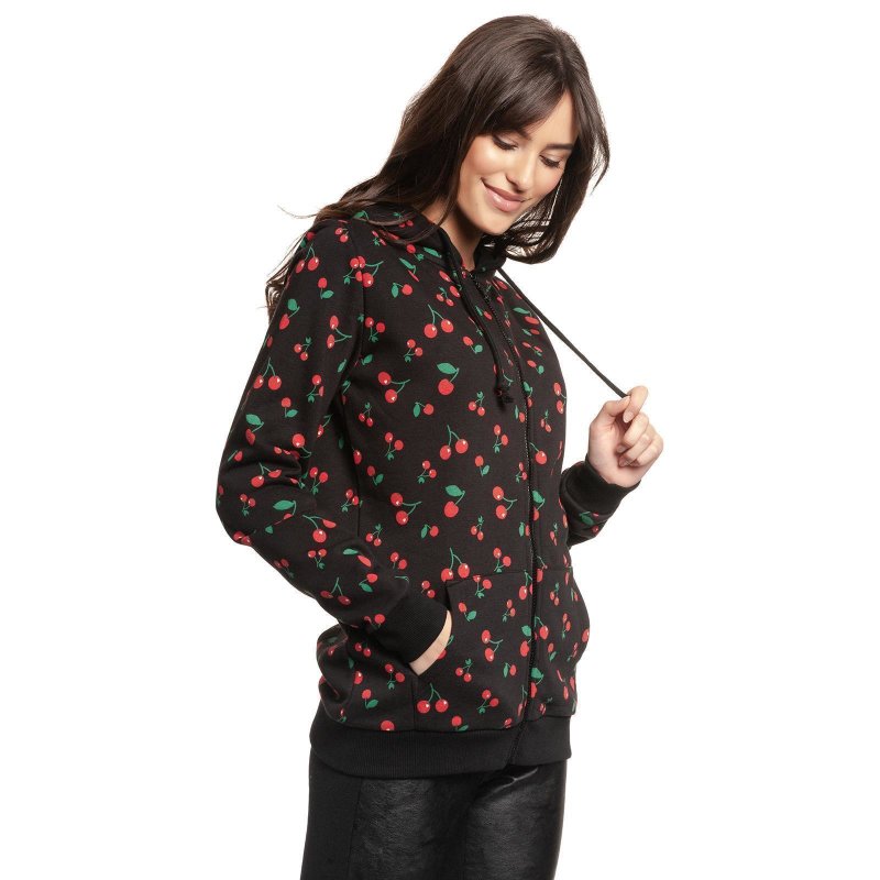 PUSSY DELUXE Cherries Hooded Zip-Jacket female black/allover