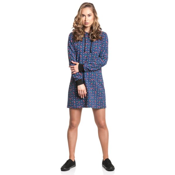 PUSSY DELUXE Cat Paws & Cherries Sweatdress blue allover