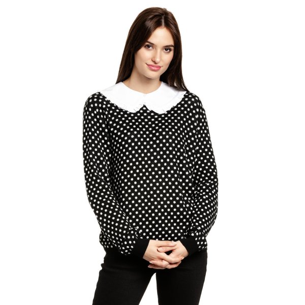 PUSSY DELUXE Dotties Knit Pullover & Collar female black allover