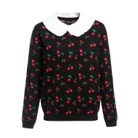 PUSSY DELUXE Cherries Knit Pullover & Collar female black allover