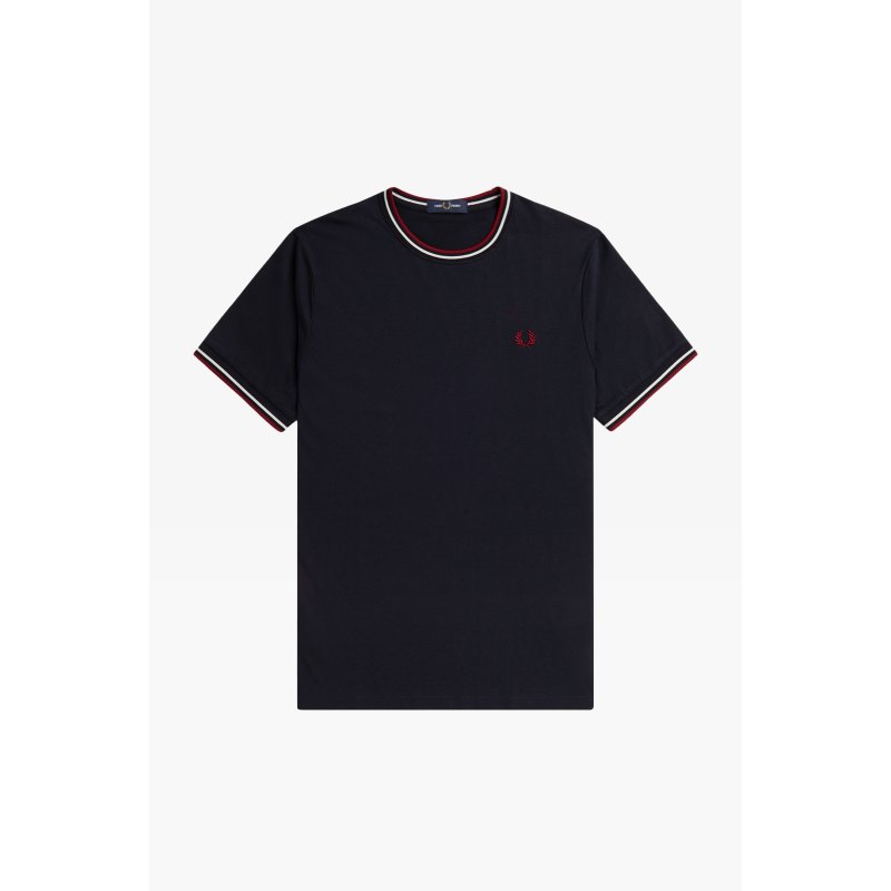 FRED PERRY T-Shirt mit Doppelstreifen navy/ snow white/ burnt red