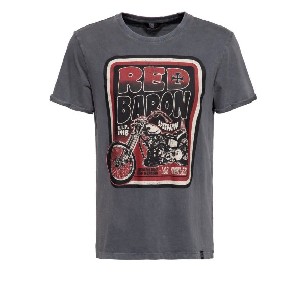 KING KEROSIN T-Shirt Acidwash T-Shirt Red Baron Speedshop steel grey