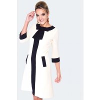 VOODOO VIXEN 60s 3/4 Sleeve Contrast Stripe Ivory Dress