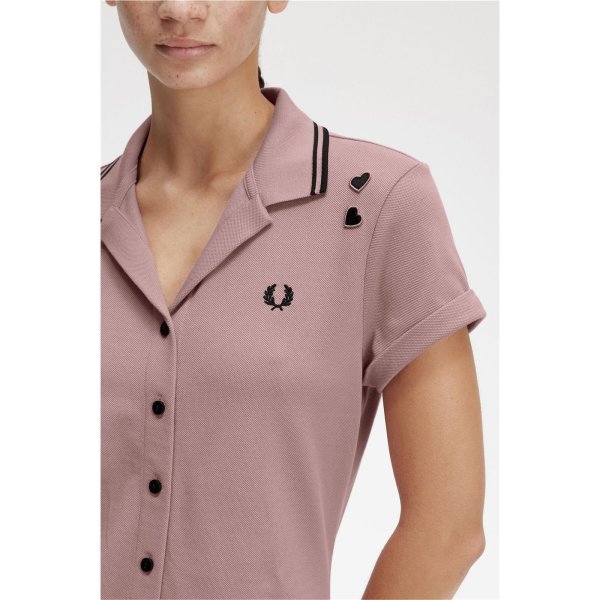 FRED PERRY AMY WINEHOUSE Button-Through Pique Shirt Dress dusty rose pink