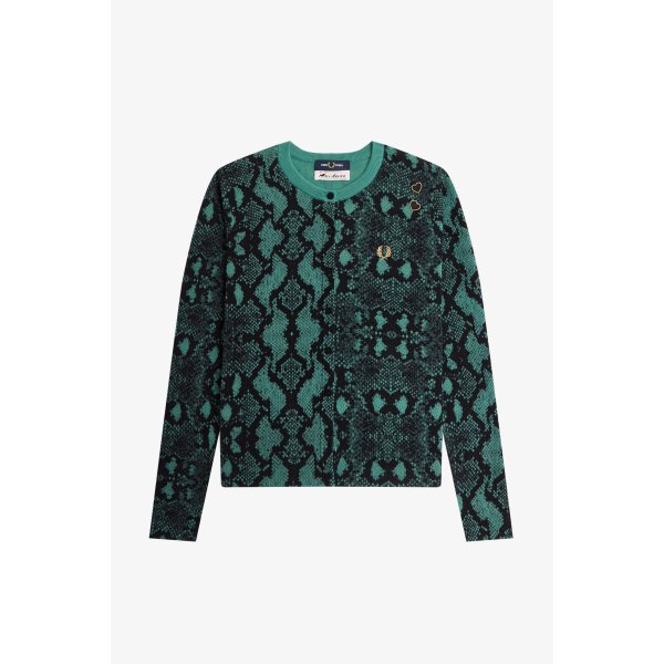 FRED PERRY AMY WINEHOUSE Snake Print Cardigan deep mint