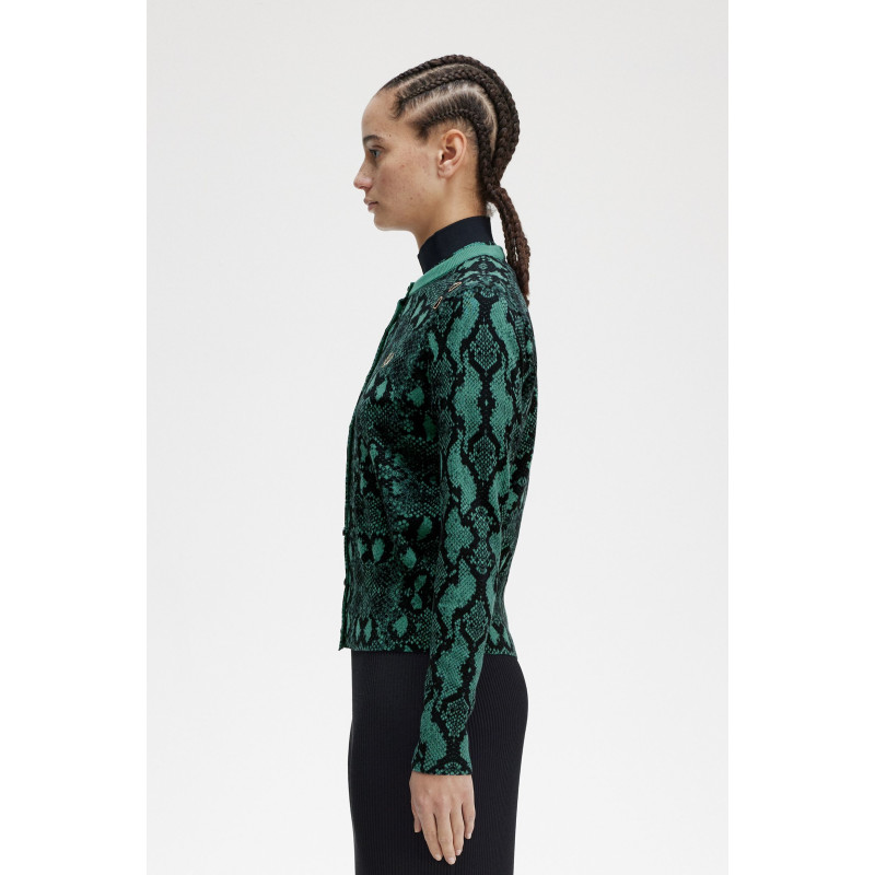 FRED PERRY AMY WINEHOUSE Snake Print Cardigan deep mint