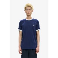 FRED PERRY Ringer-T-Shirt mit Sportstreifen carbon blue