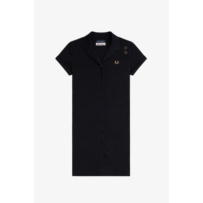 FRED PERRY AMY WINEHOUSE Piqué-Hemdkleid aus Piqué mit Knopfleiste schwarz