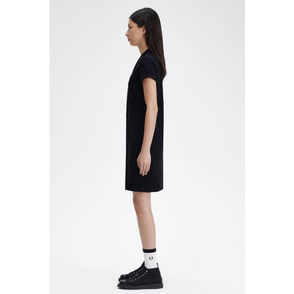 FRED PERRY AMY WINEHOUSE Button-Through Pique Shirt Dress black