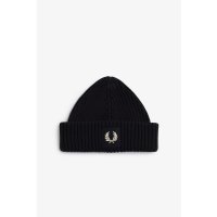 FRED PERRY Branded Patch Ribbed Beanie black