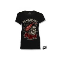 BLACK HEART Girl T-Shirt Heart Pin Skull black