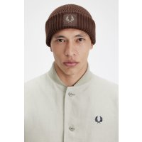 FRED PERRY Branded Patch Ribbed Beanie brick/ warm grey