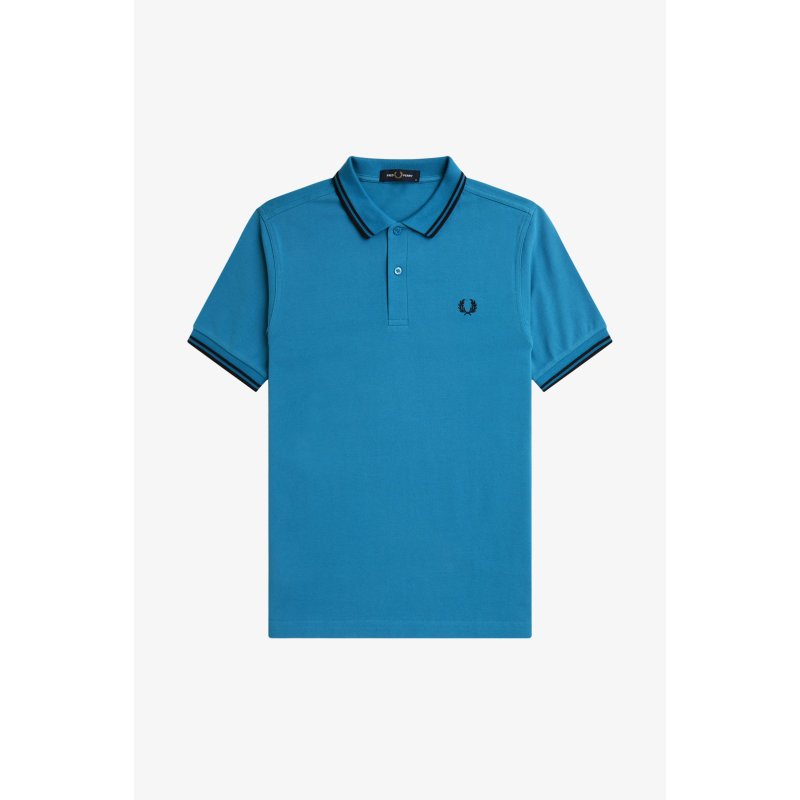 FRED PERRY Twin Tipped Polo Shirt runaway bay ocean / navy / navy