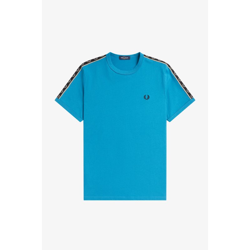 FRED PERRY Contrast Tape Ringer T-Shirt runaway bay ocean / warm grey