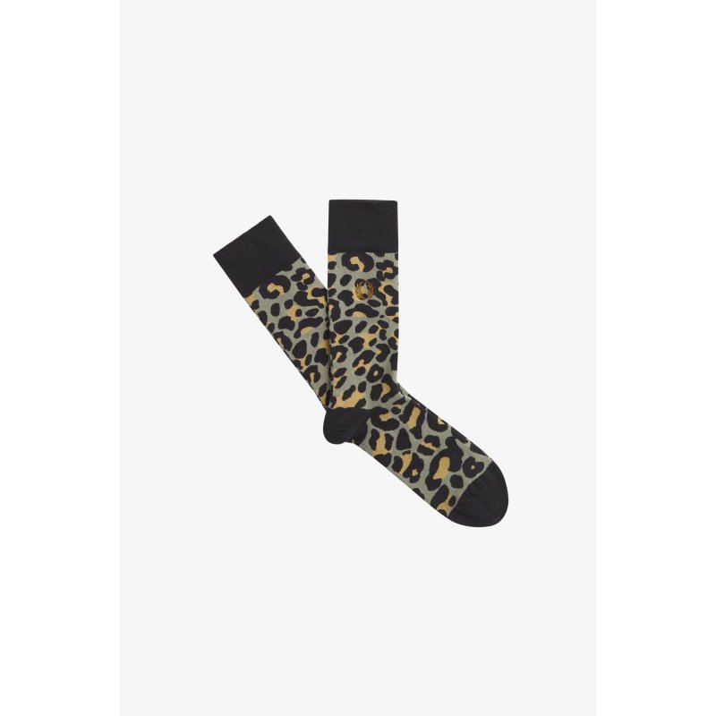 FRED PERRY Leopard Print Socks  black/ dark caramel