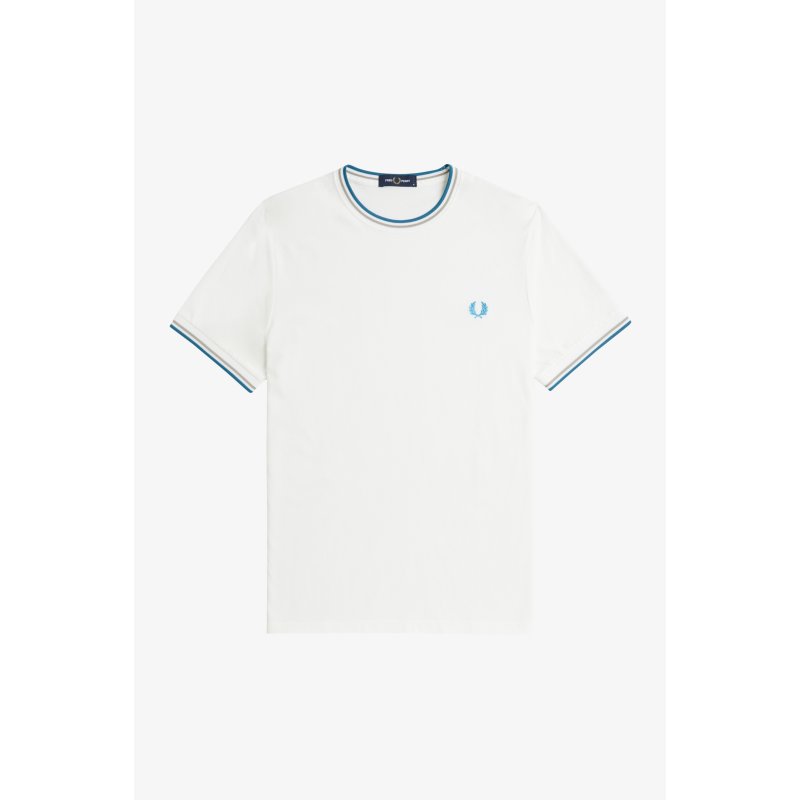 FRED PERRY T-Shirt mit Doppelstreifen snow white/ warm grey/ ocean