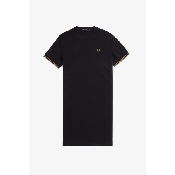 FRED PERRY T-Shirt-Kleid aus Piqué mit Doppelstreifen black