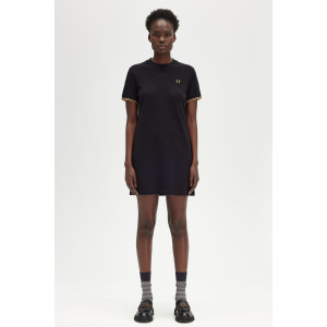 FRED PERRY T-Shirt-Kleid aus Piqué mit Doppelstreifen black