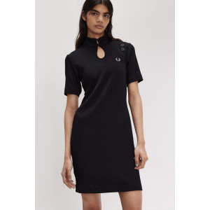 FRED PERRY AMY WINEHOUSE Geripptes Polohemdkleid black