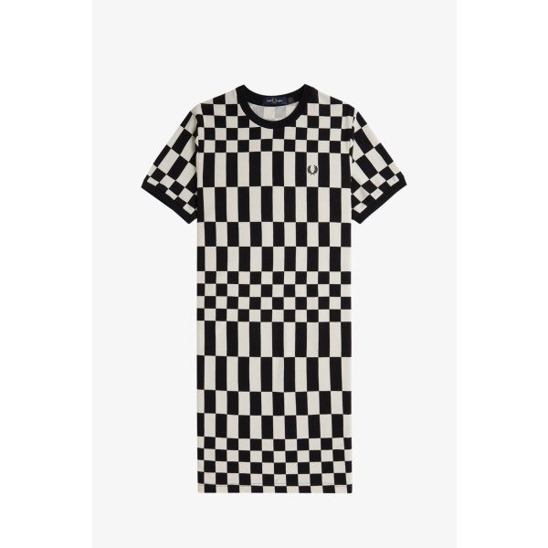 FRED PERRY Piqué-T-Shirt-Kleid mit Schachbrettmuster black