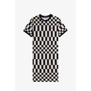 FRED PERRY Piqué-T-Shirt-Kleid mit Schachbrettmuster black