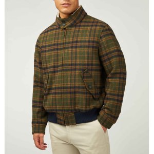 BEN SHERMAN Wool Check Harrington dark green