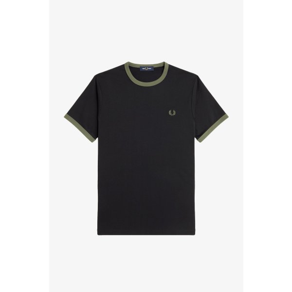 FRED PERRY Ringer T-Shirt black / laurel wreath green